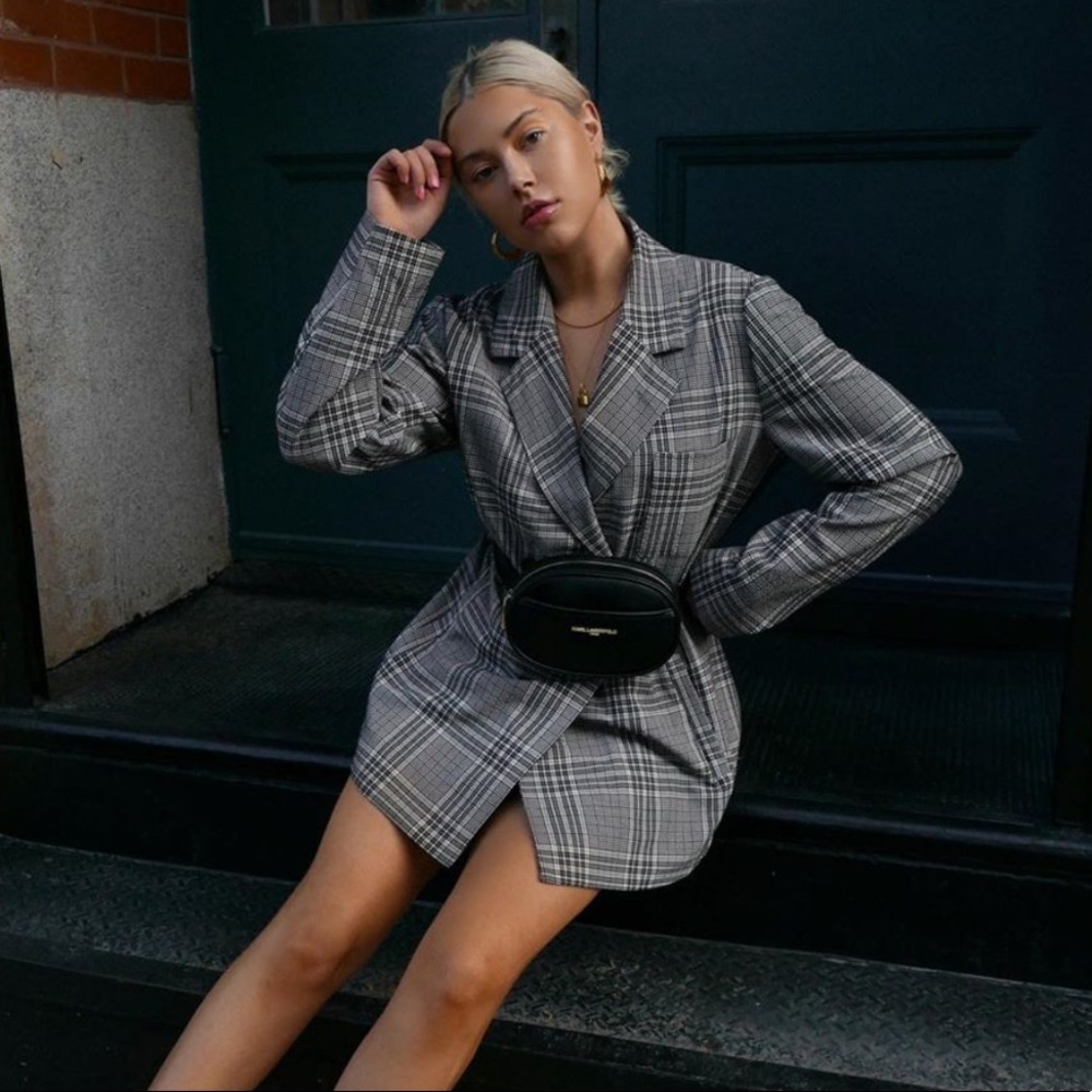 ZARA oversized PLAID BLAZER TIE WAIST